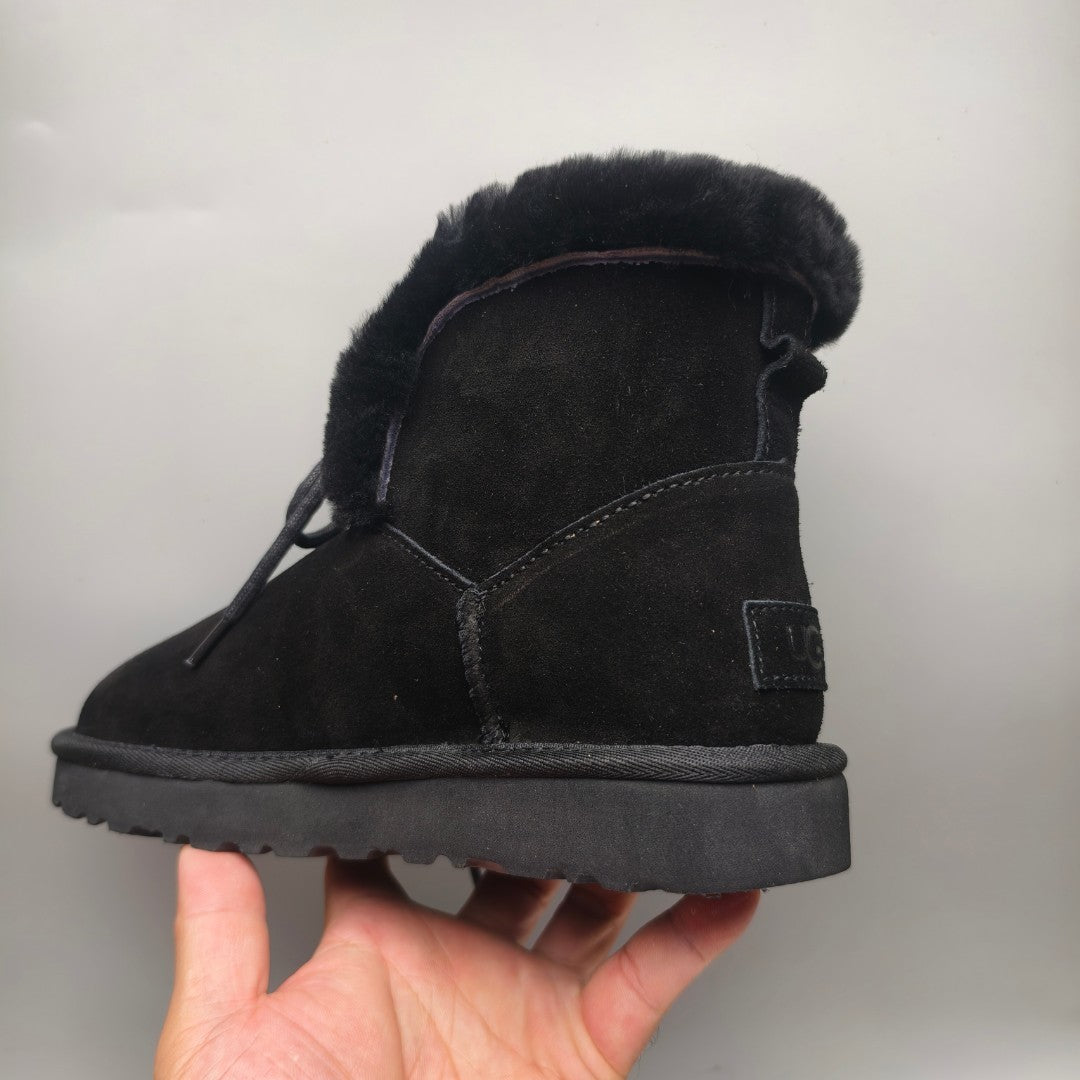4576 Black Lace-Up Mid-Calf Casual Boots