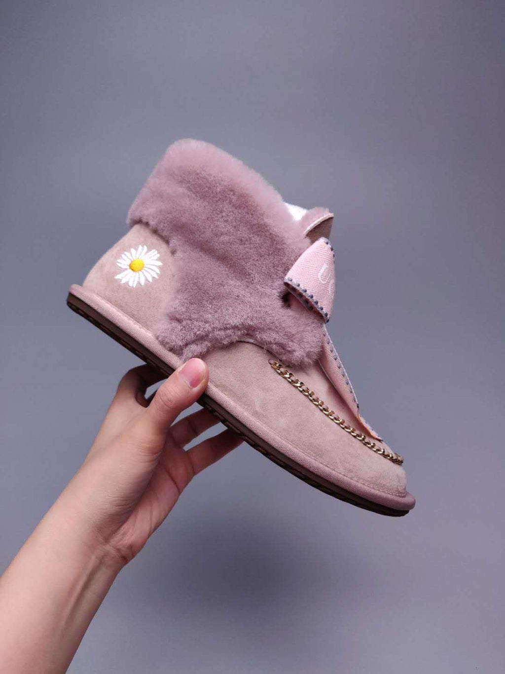 7888 Muted Pink Daisy Chain-and-Ribbon Detail Shoes