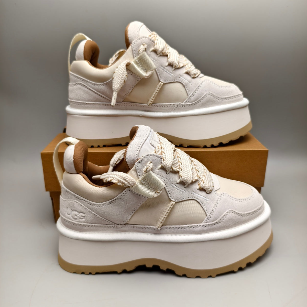 1541 White Chunky Platform Lace-Up Sneakers