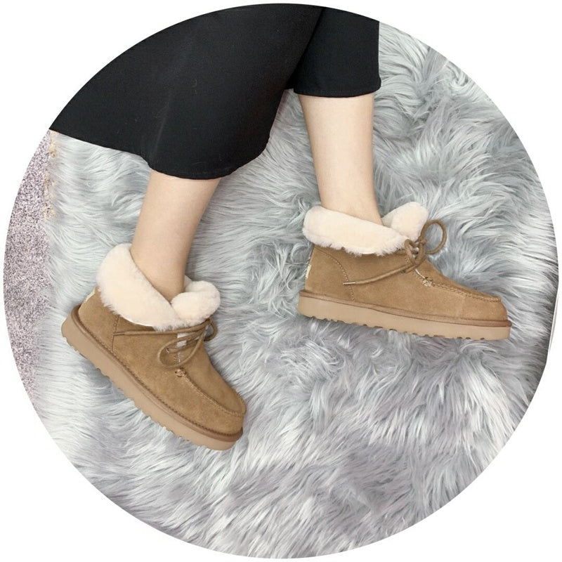 3090 Chestnut Lace-Up Ankle Boots with Plush Trim