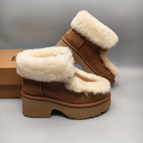 1532 Chestnut Lace-Up Wedge Ankle Boots with Plush Trim