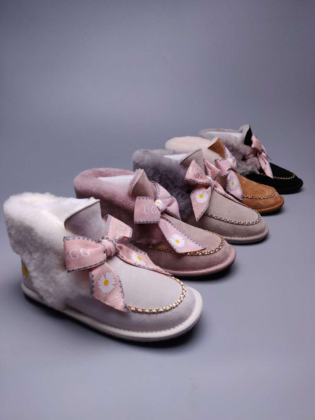7888 Muted Pink Daisy Chain-and-Ribbon Detail Shoes