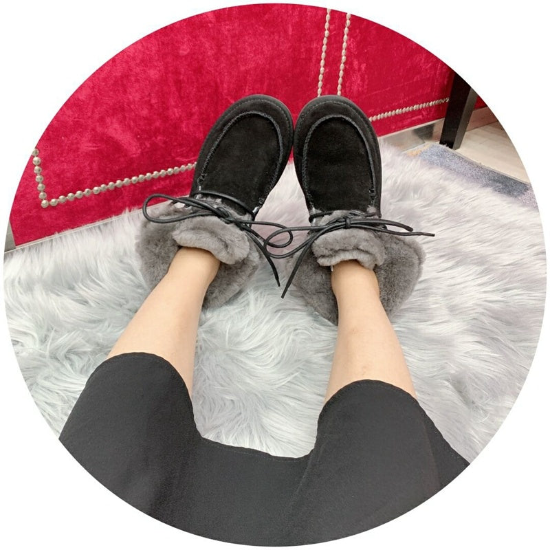 3090 Black Lace-Up Ankle Boots with Plush Trim