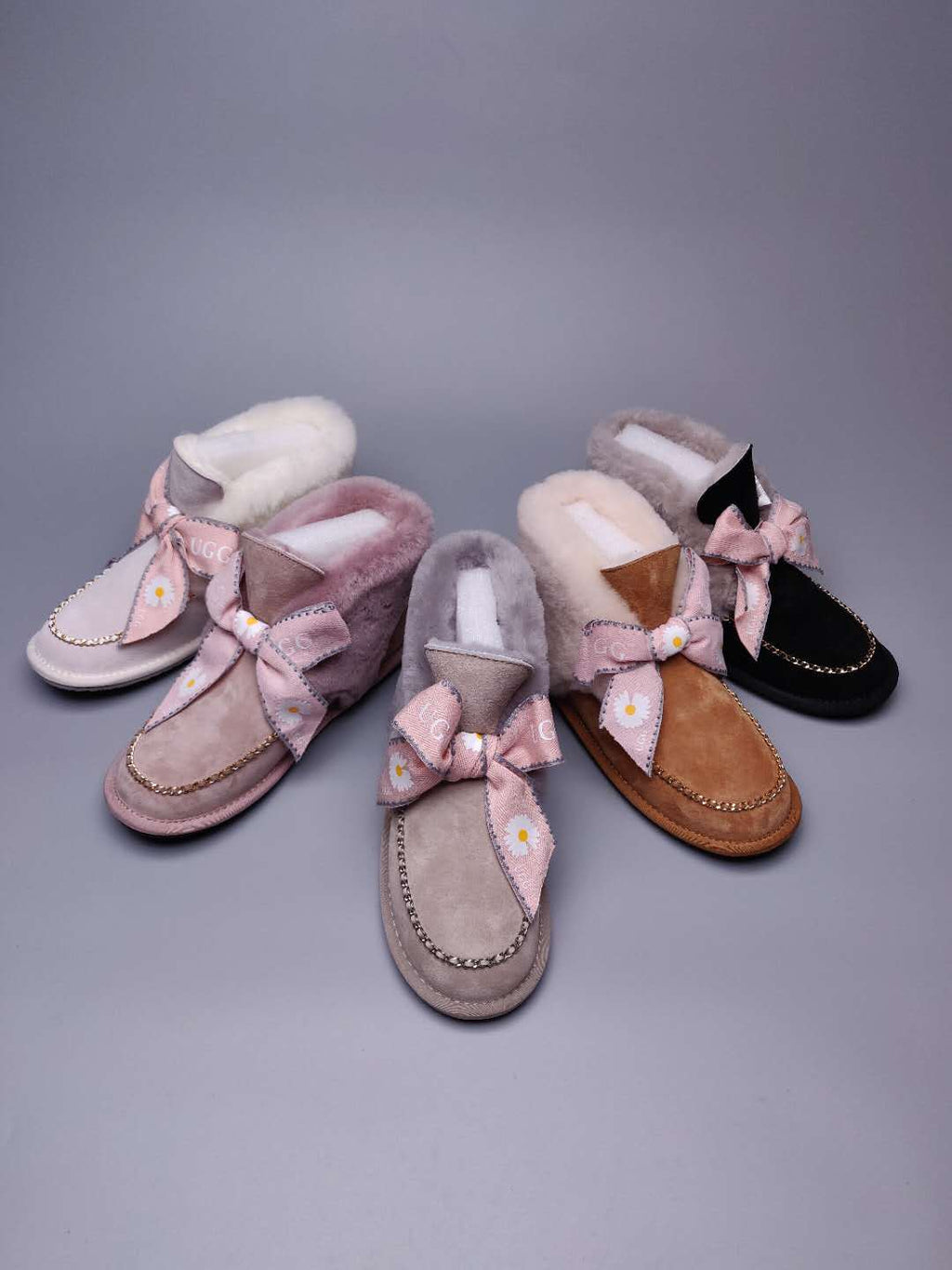 7888 Muted Pink Daisy Chain-and-Ribbon Detail Shoes