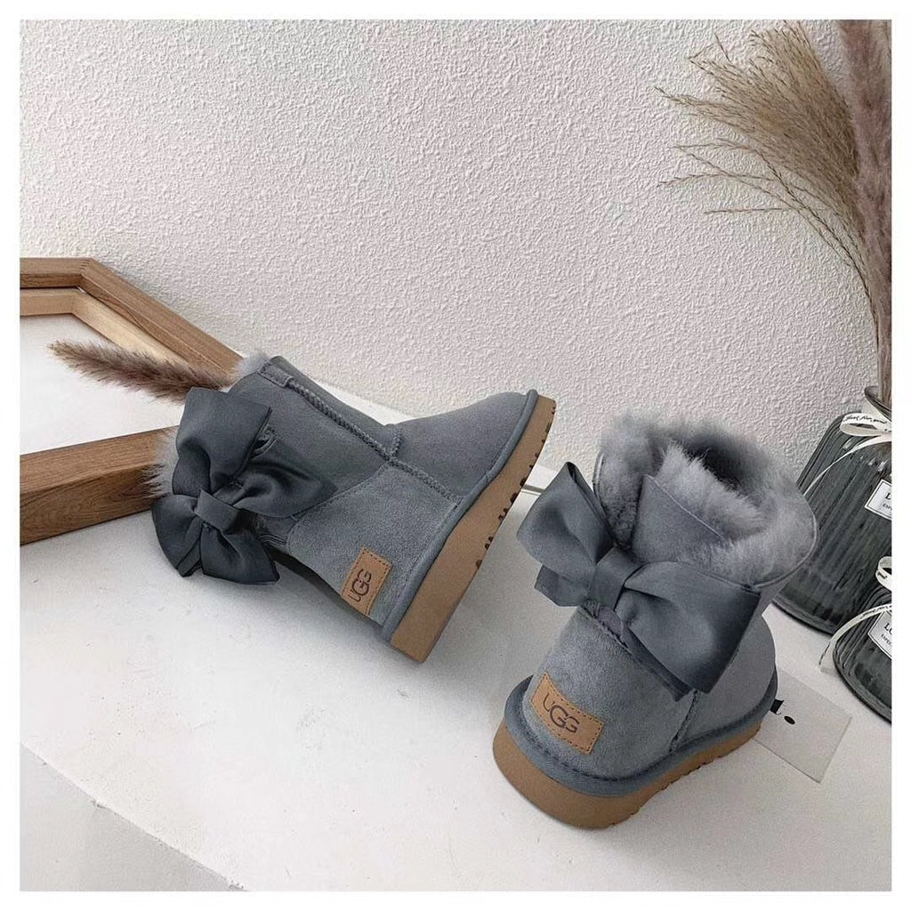 3130 Grey Bow-Detail Ankle Boots