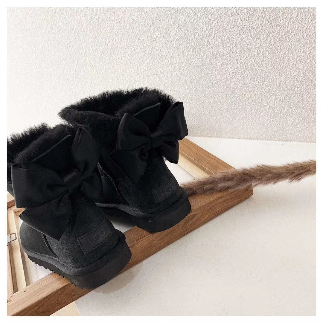 3130 Black Bow-Detail Ankle Boots