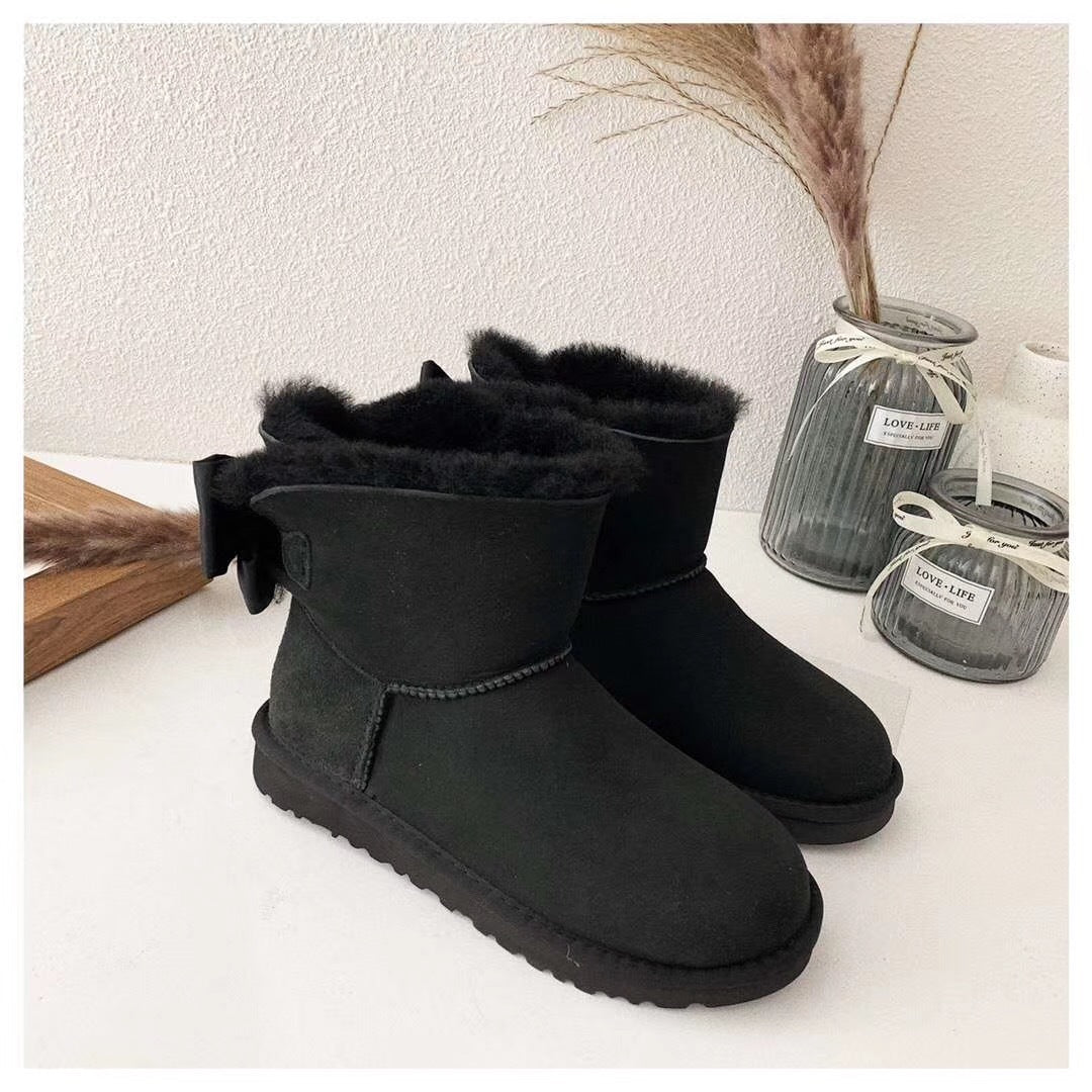 3130 Black Bow-Detail Ankle Boots