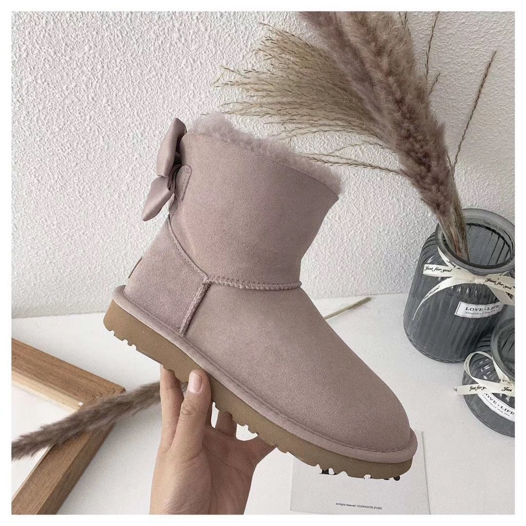 3130 Muted Pink Bow-Detail Ankle Boots