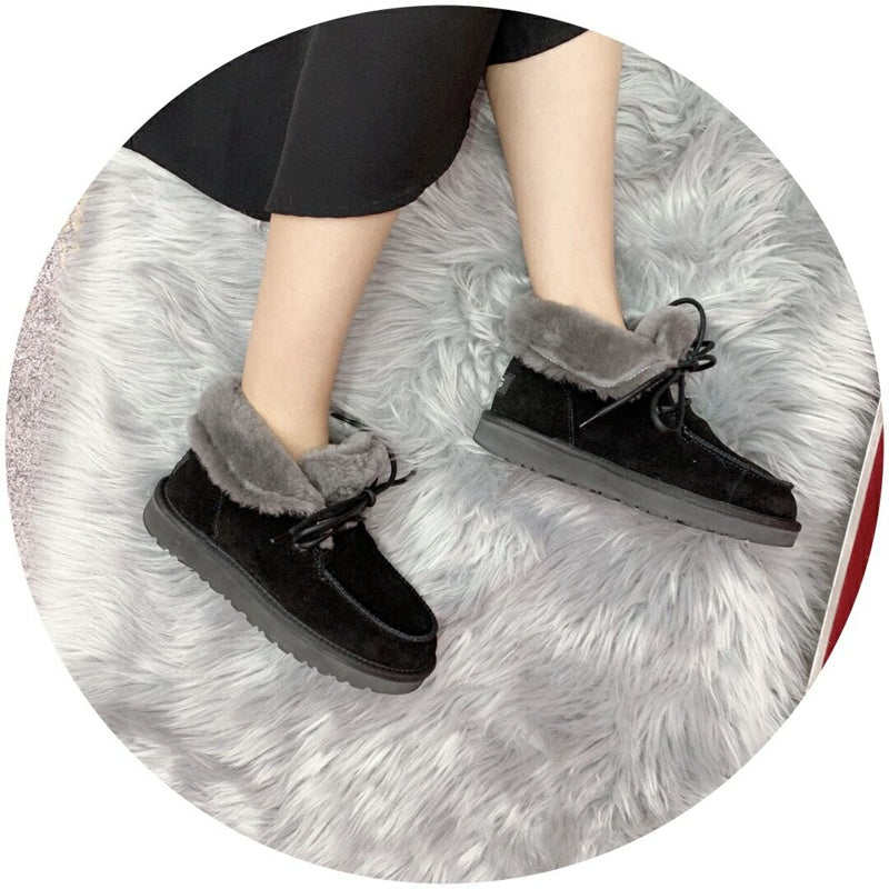 3090 Black Lace-Up Ankle Boots with Plush Trim