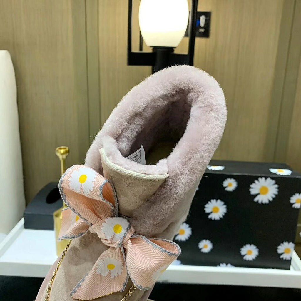 7888 Muted Pink Daisy Chain-and-Ribbon Detail Shoes