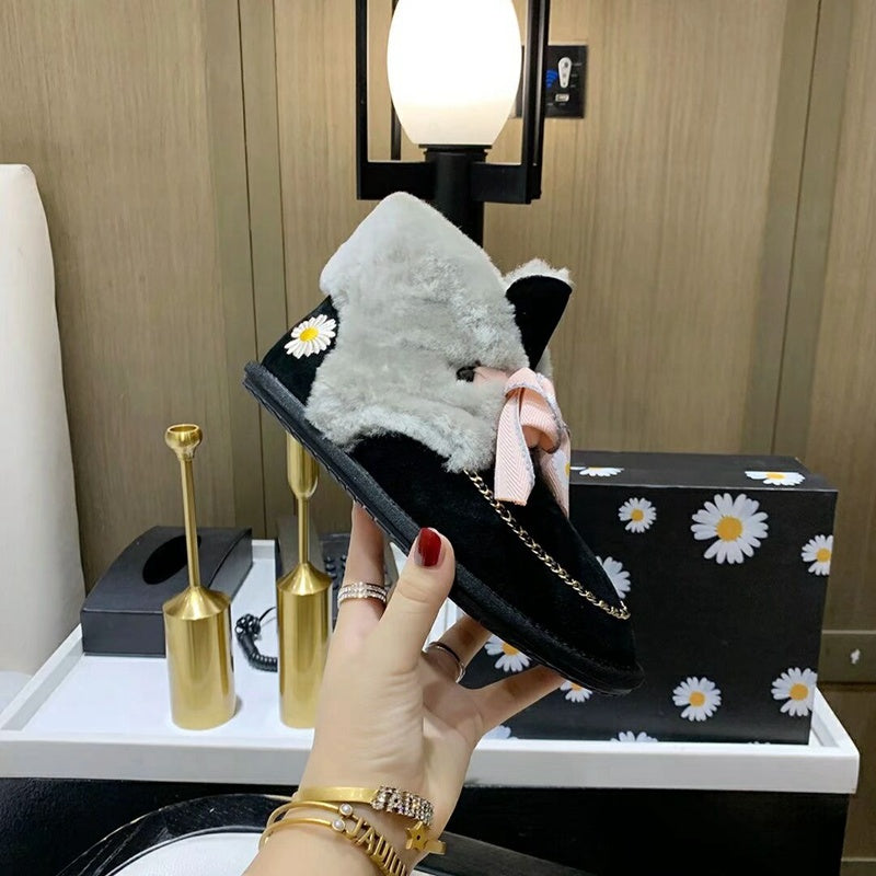 7888 Black Daisy Chain-and-Ribbon Detail Shoes
