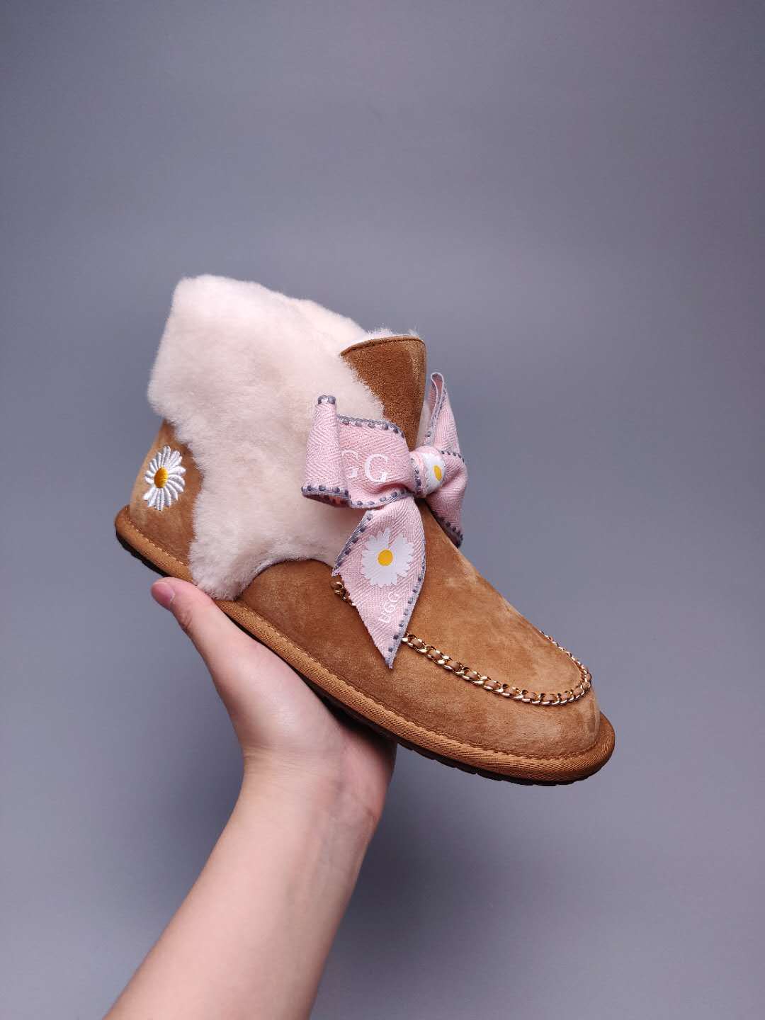 7888 Chestnut Daisy Chain-and-Ribbon Detail Shoes