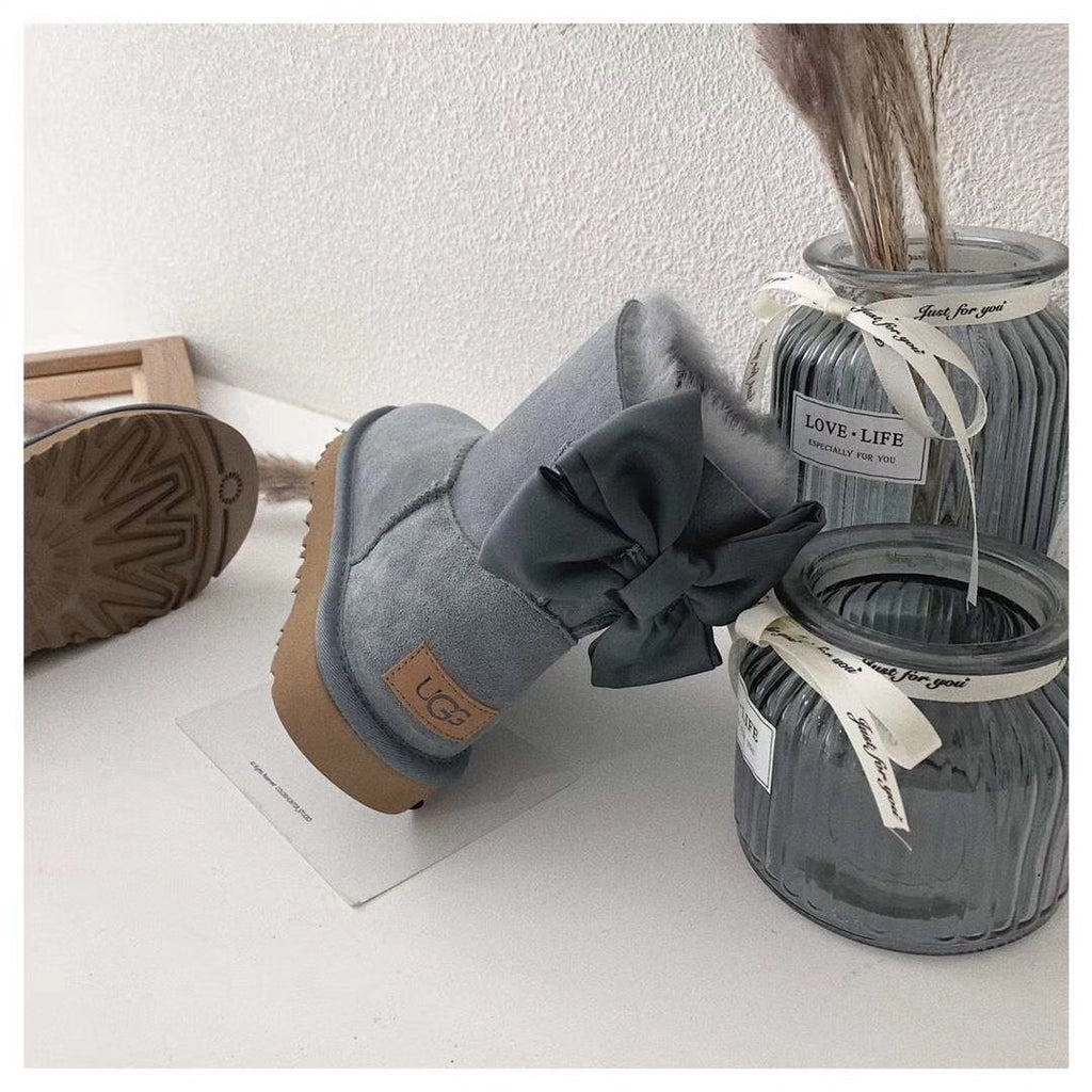 3130 Grey Bow-Detail Ankle Boots