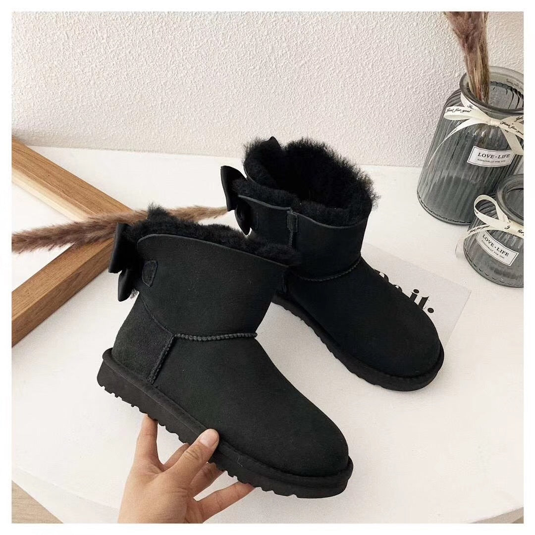 3130 Black Bow-Detail Ankle Boots