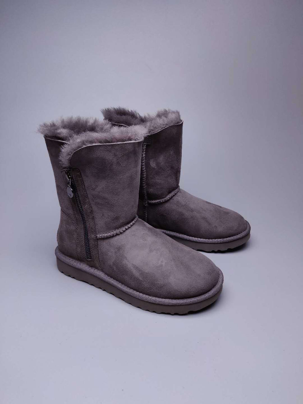 2480 Grey Side-Zip Mid-Calf Boots