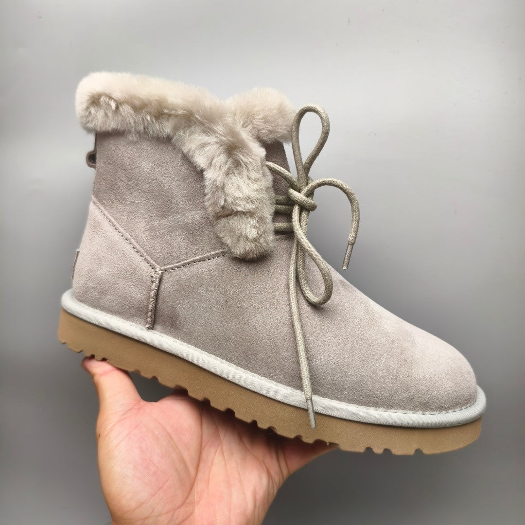 4576 Grey Lace-Up Mid-Calf Casual Boots