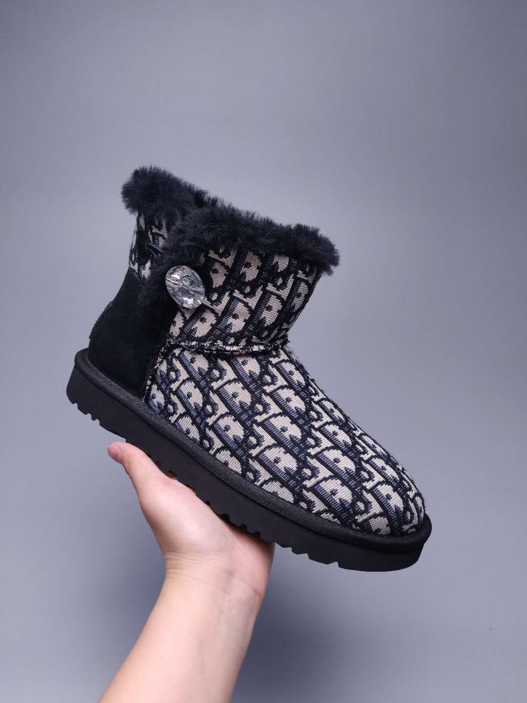 6554 Black Fabric-Texture Shoes