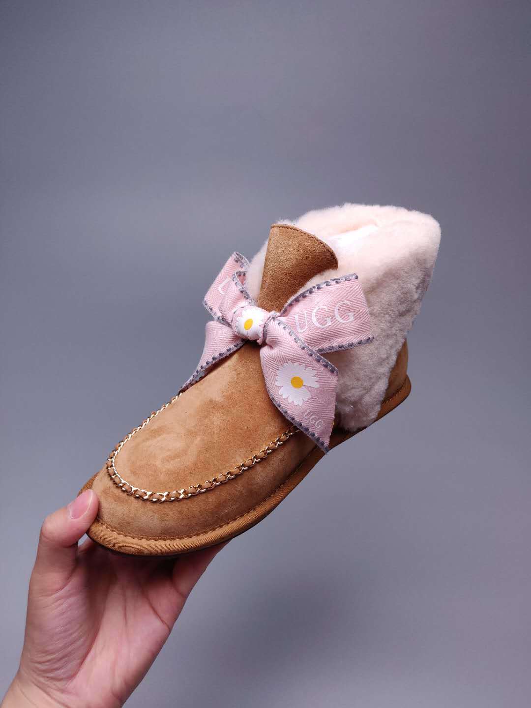 7888 Chestnut Daisy Chain-and-Ribbon Detail Shoes
