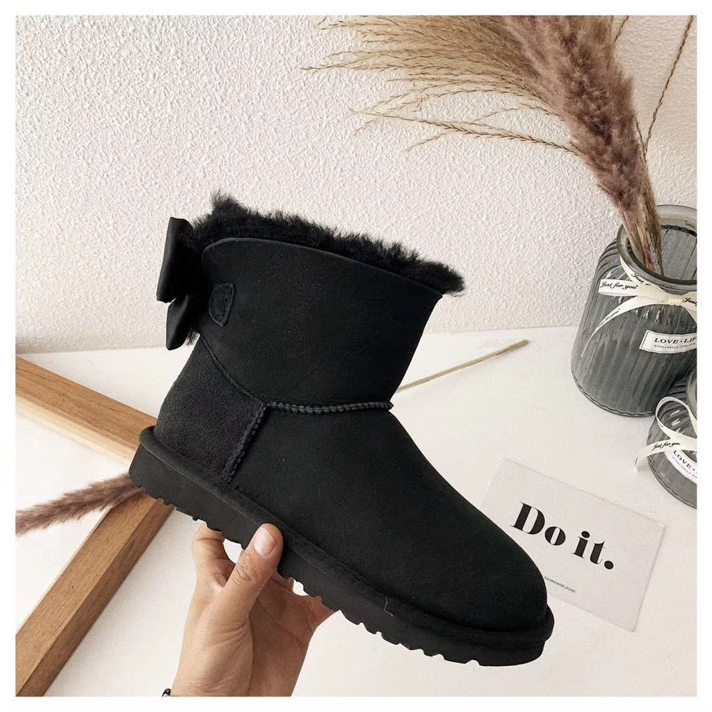 3130 Black Bow-Detail Ankle Boots