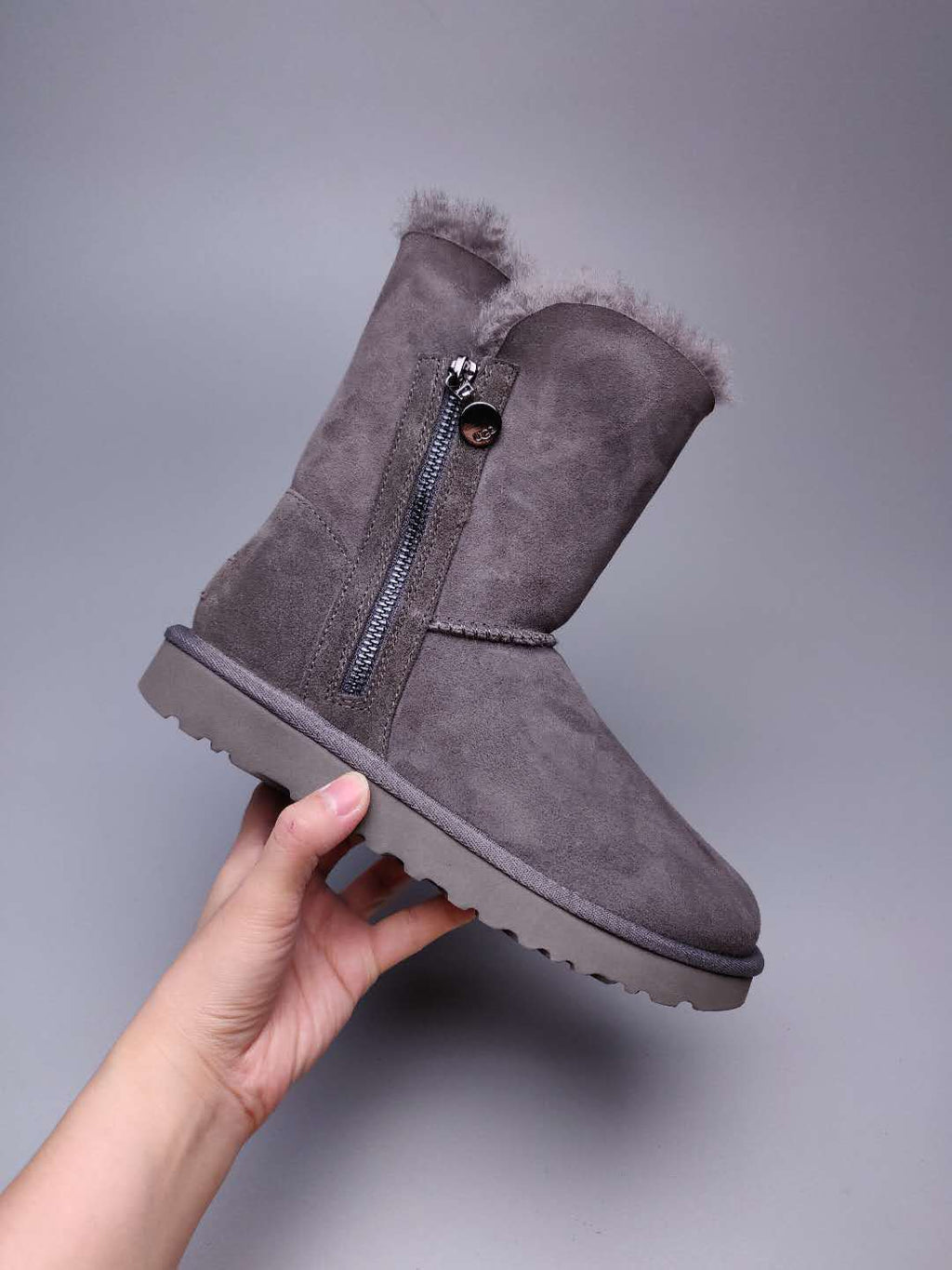 2480 Grey Side-Zip Mid-Calf Boots