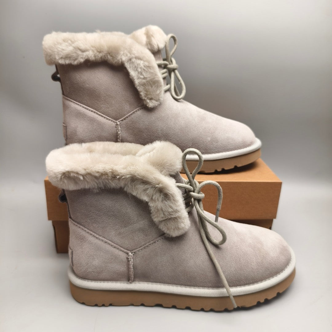 4576 Grey Lace-Up Mid-Calf Casual Boots