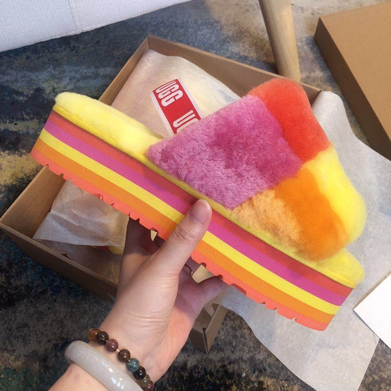 3490 Yellow Color-Block Platform Sandals