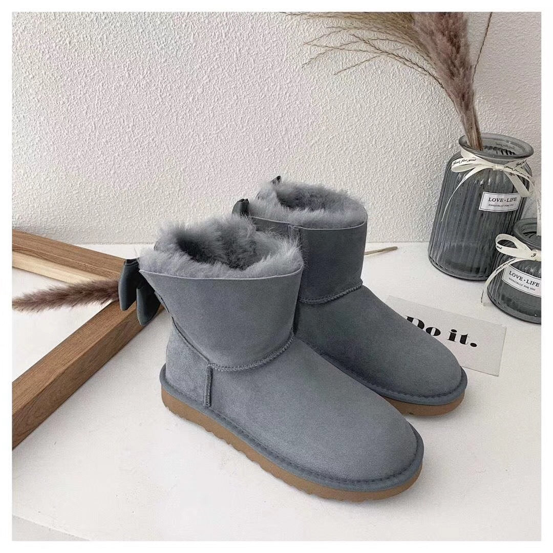 3130 Grey Bow-Detail Ankle Boots