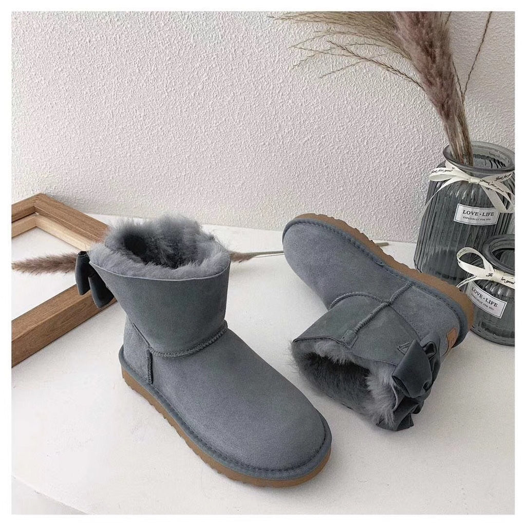 3130 Grey Bow-Detail Ankle Boots