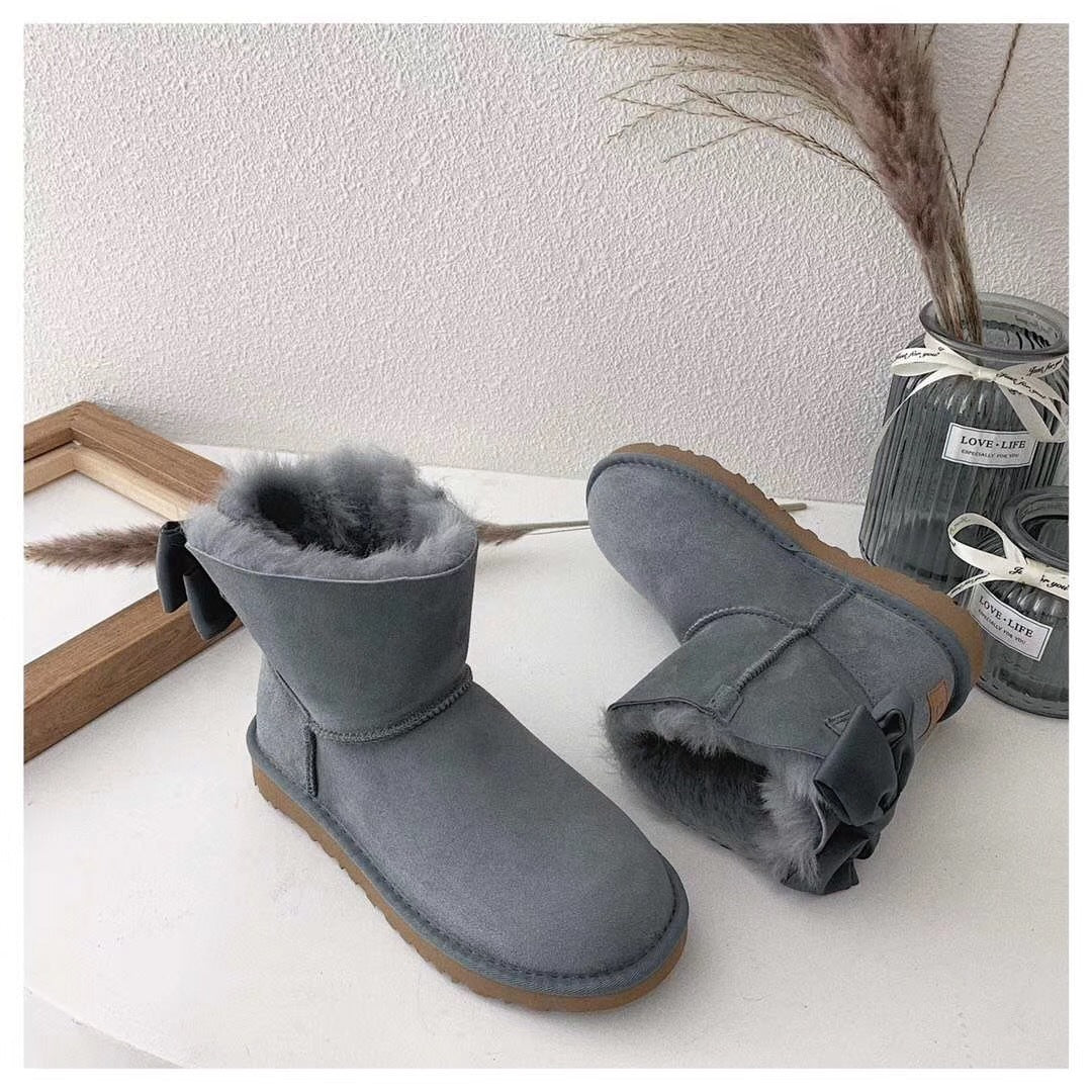 3130 Grey Bow-Detail Ankle Boots