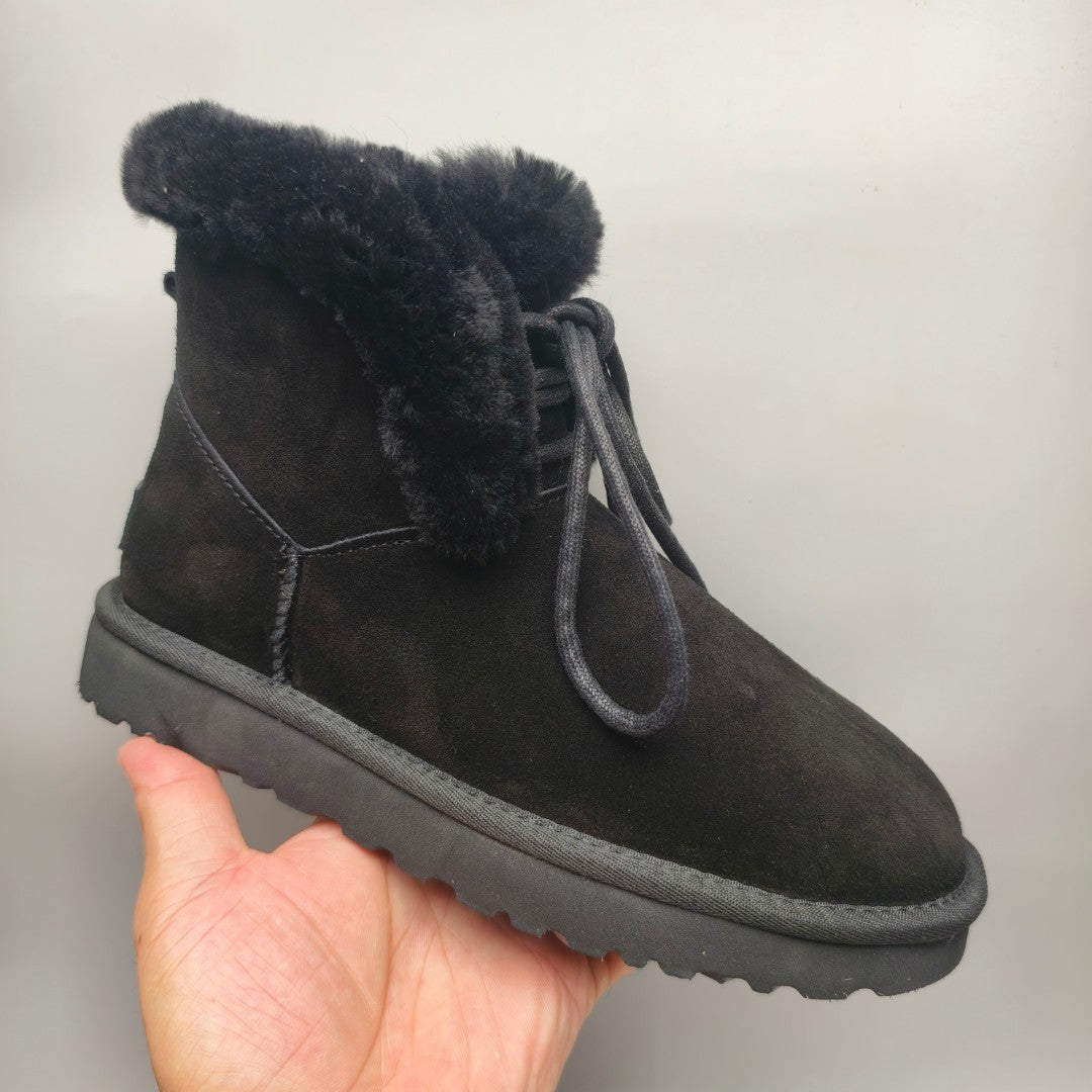 4576 Black Lace-Up Mid-Calf Casual Boots