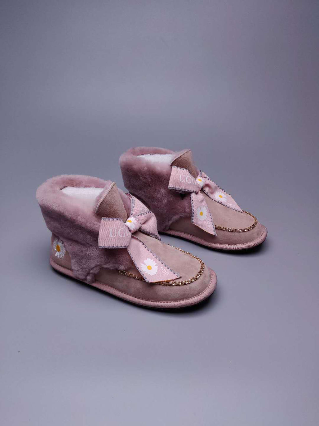 7888 Muted Pink Daisy Chain-and-Ribbon Detail Shoes