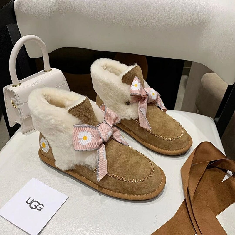 7888 Chestnut Daisy Chain-and-Ribbon Detail Shoes