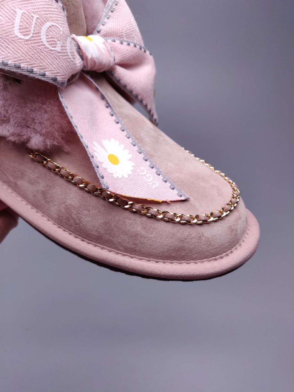 7888 Muted Pink Daisy Chain-and-Ribbon Detail Shoes