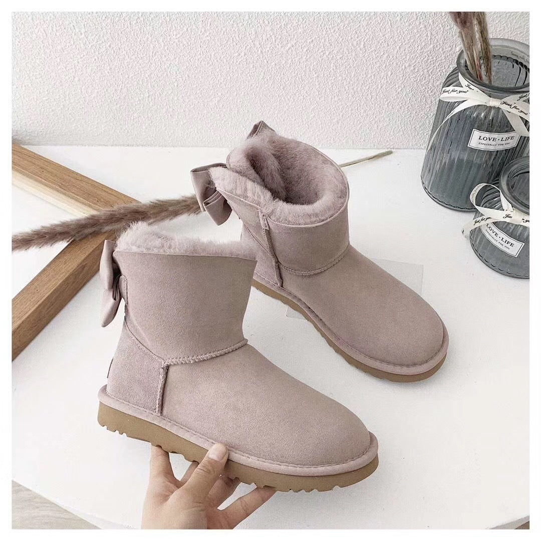 3130 Muted Pink Bow-Detail Ankle Boots
