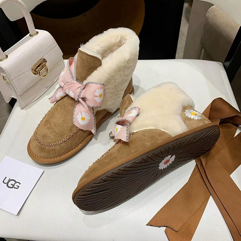 7888 Chestnut Daisy Chain-and-Ribbon Detail Shoes