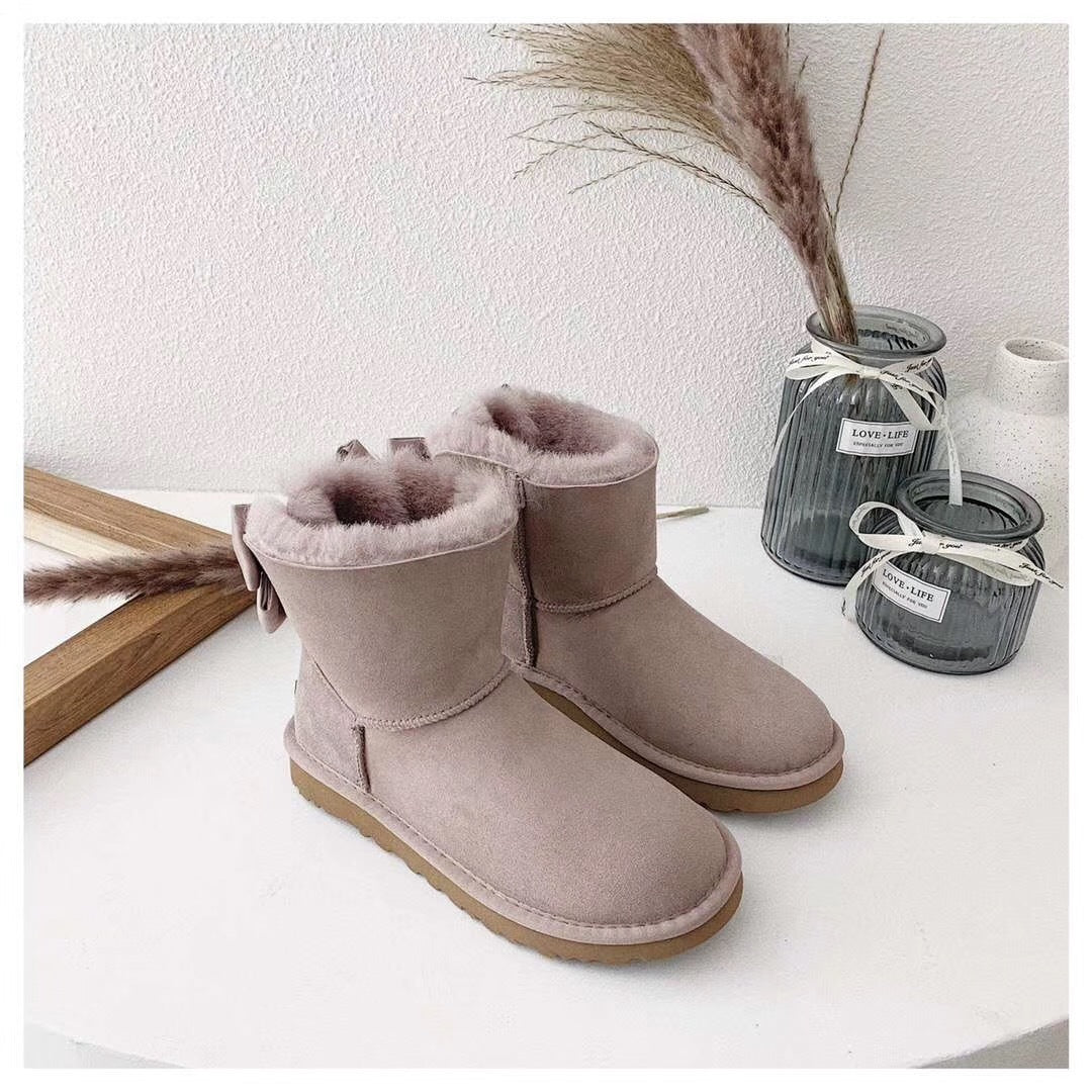 3130 Muted Pink Bow-Detail Ankle Boots