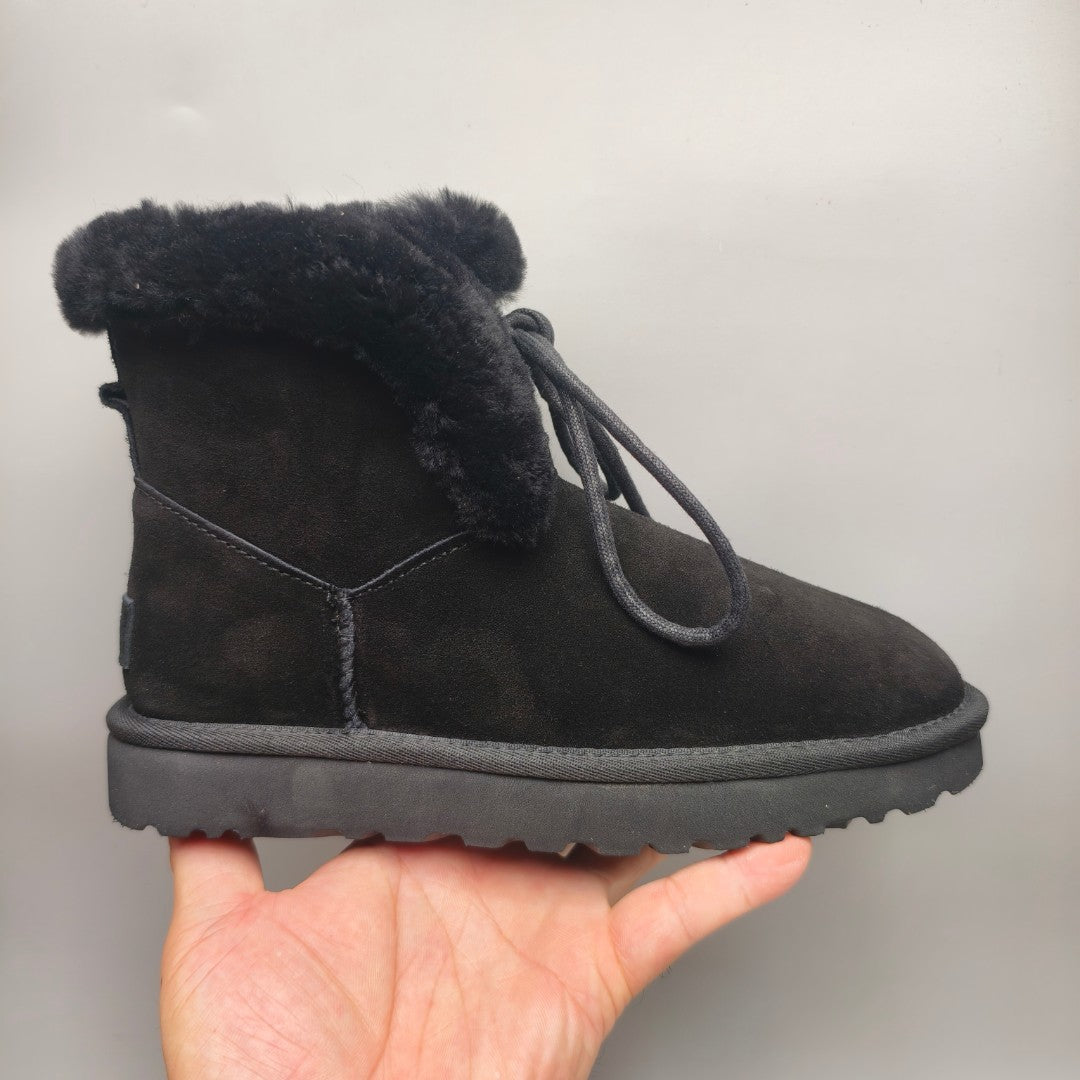 4576 Black Lace-Up Mid-Calf Casual Boots
