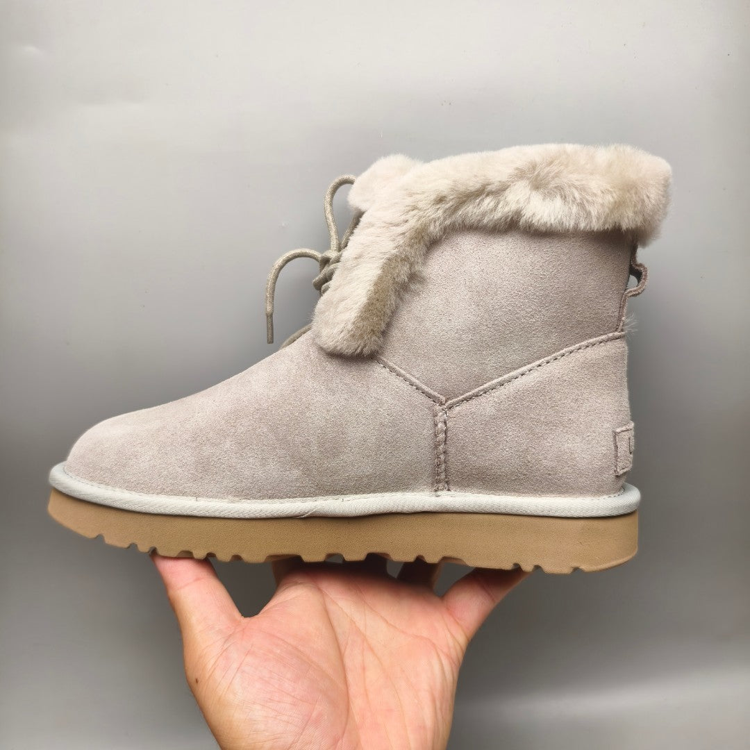 4576 Grey Lace-Up Mid-Calf Casual Boots