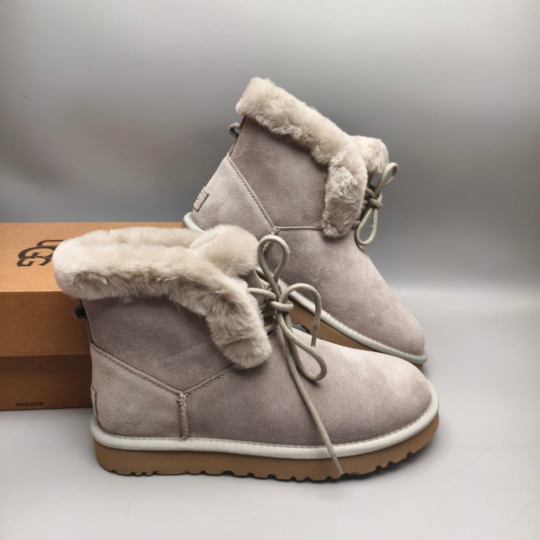 4576 Grey Lace-Up Mid-Calf Casual Boots