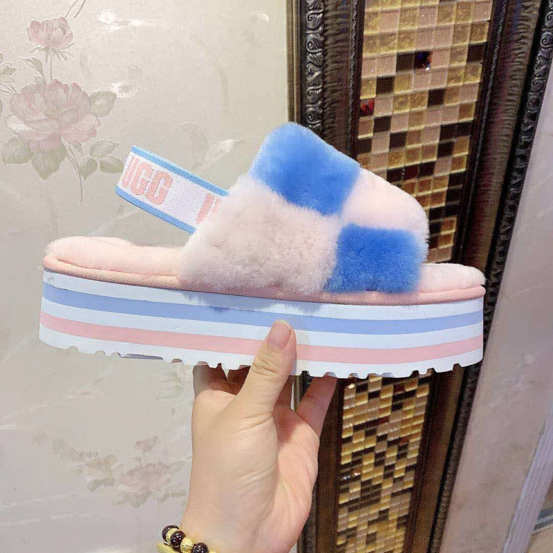 3490 Pink Color-Block Platform Sandals