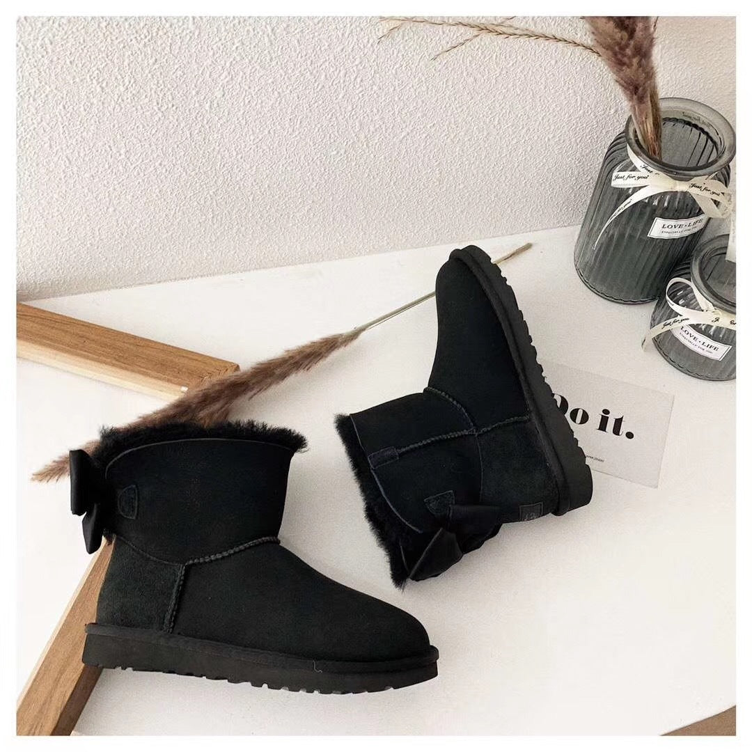 3130 Black Bow-Detail Ankle Boots