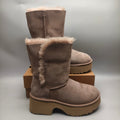 1533 Walnut Brown Women's Platform Wedge Mid-Calf Boots