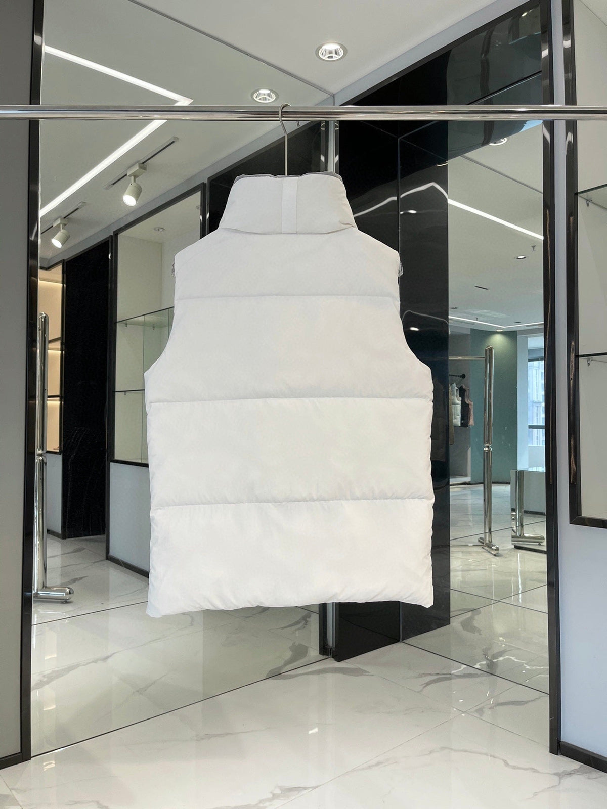 White Stand-Collar Quilted Puffer Vest