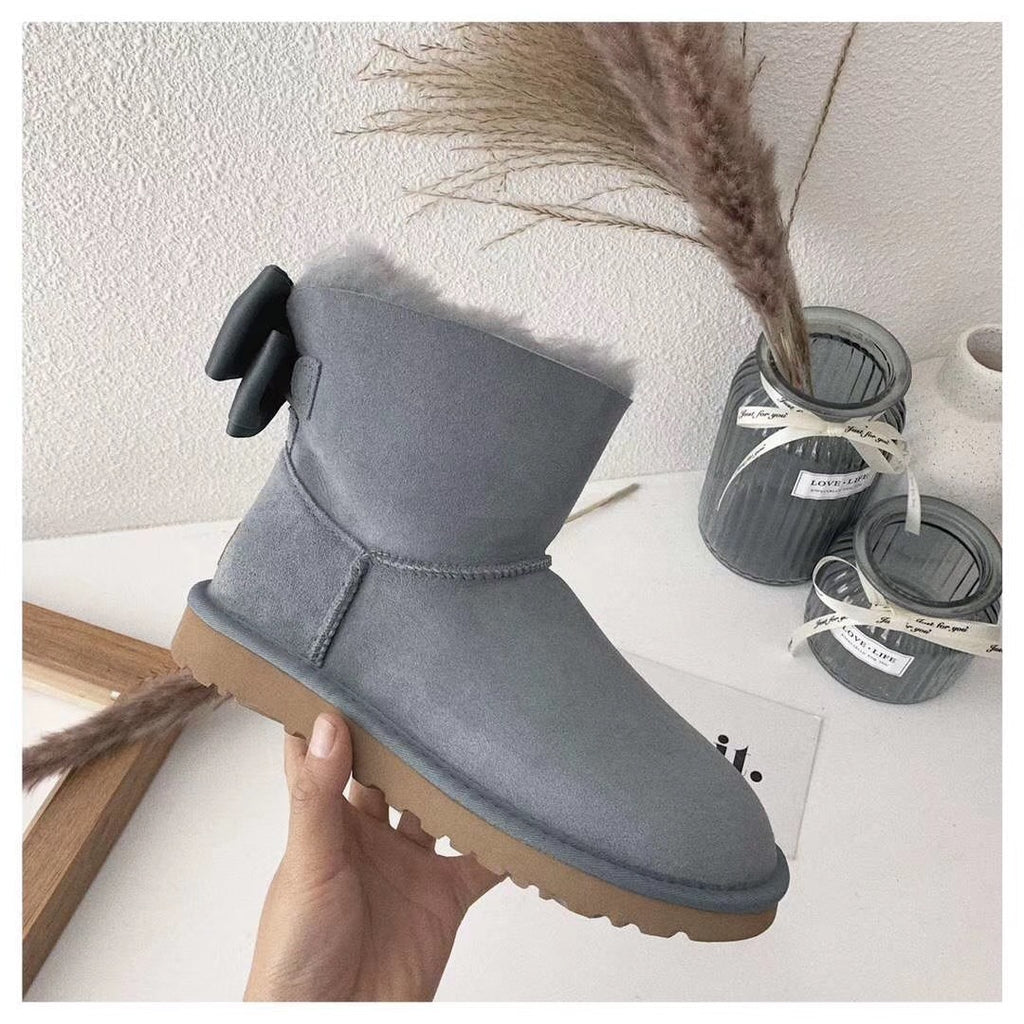 3130 Grey Bow-Detail Ankle Boots