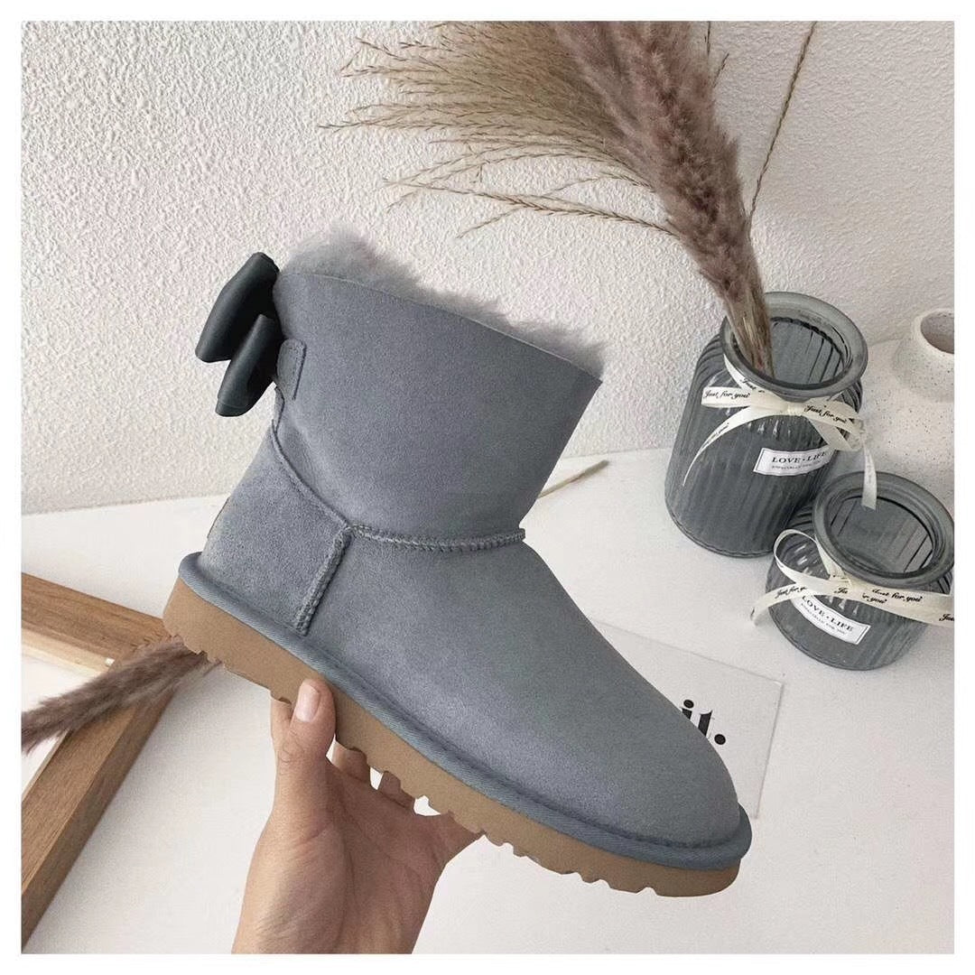 3130 Grey Bow-Detail Ankle Boots