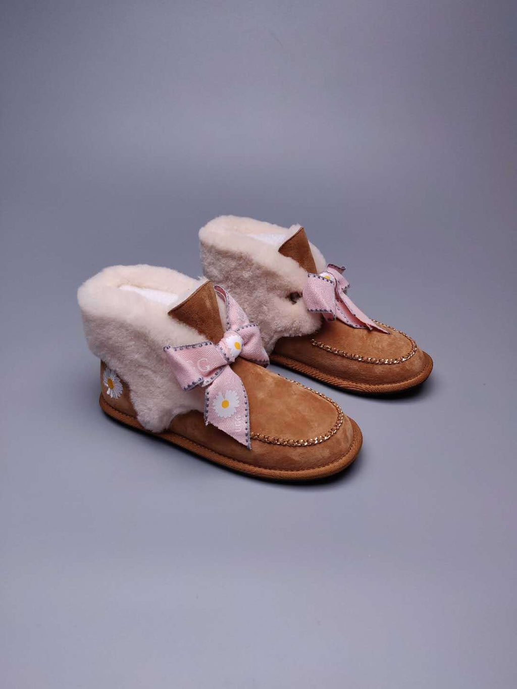 7888 Chestnut Daisy Chain-and-Ribbon Detail Shoes