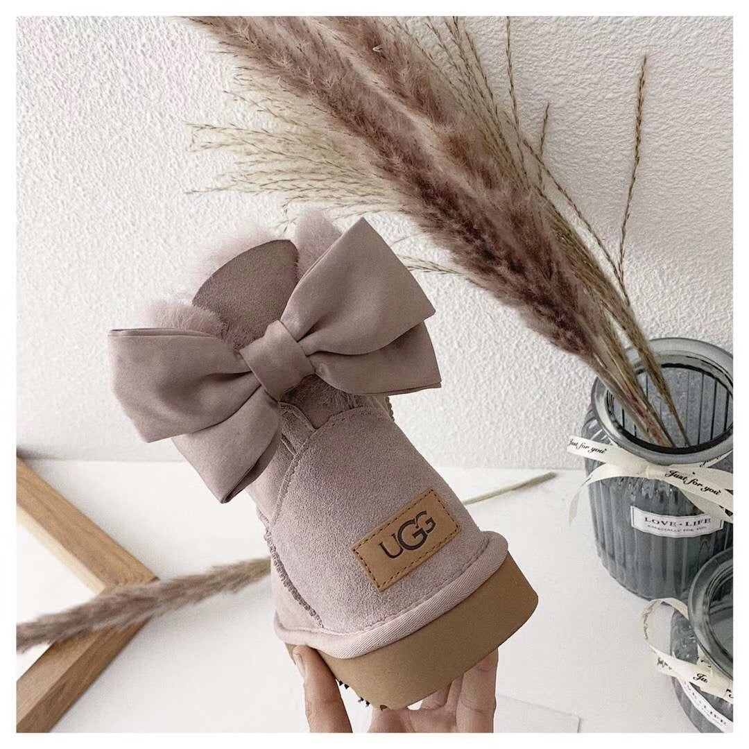 3130 Muted Pink Bow-Detail Ankle Boots