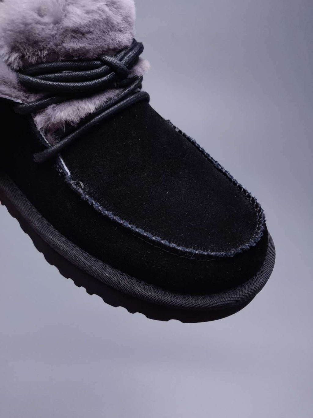 3090 Black Lace-Up Ankle Boots with Plush Trim