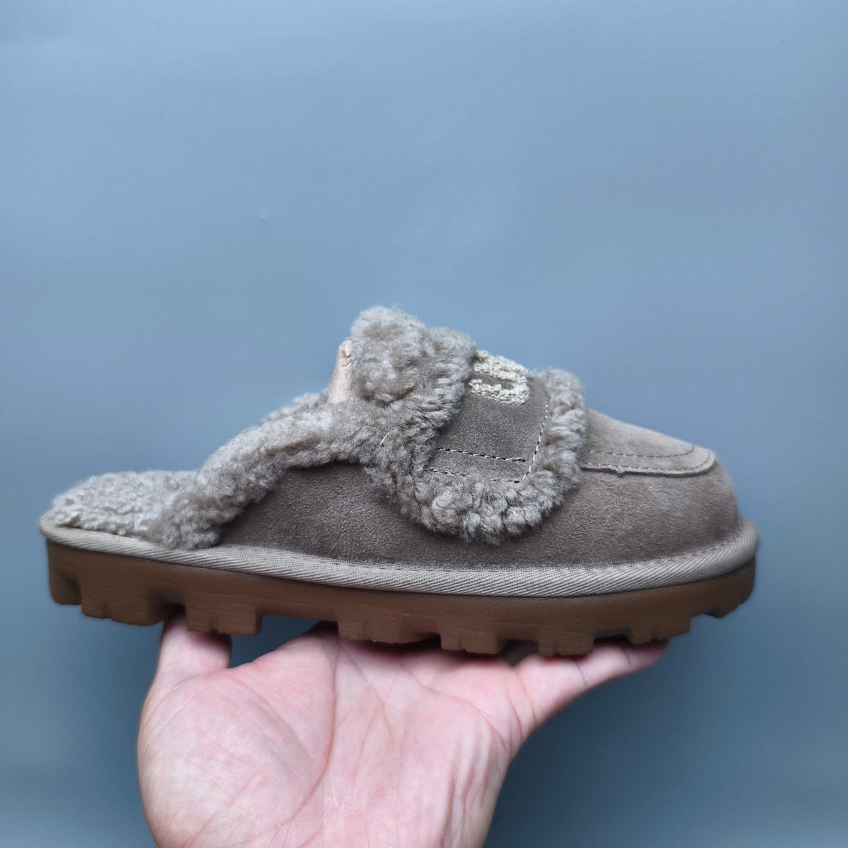 1206 Antelope Brown Curly Plush Logo Slippers