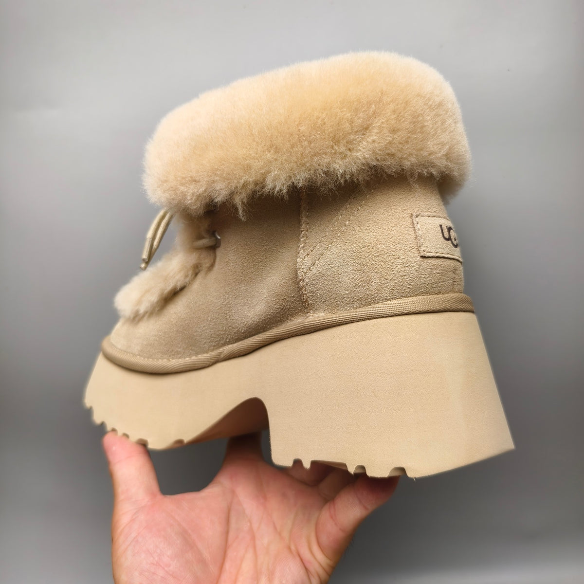 1532 Mustard Lace-Up Wedge Ankle Boots with Plush Trim
